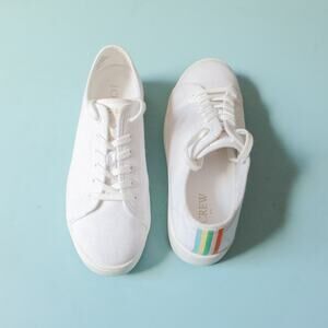 J Crew White Rainbow Stripe Platform Lace Up Sneakers Size 7